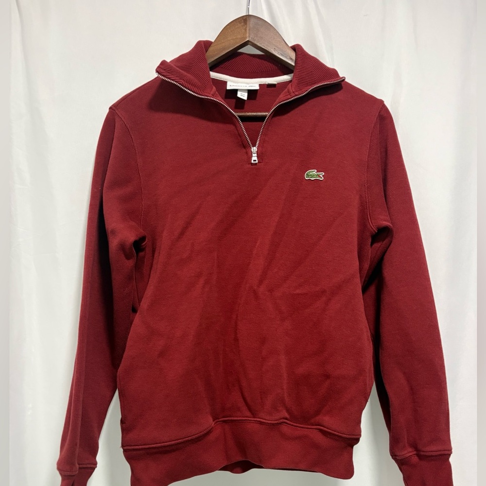 Lacoste 1/4 Zip Red Men's Pullover Sweatshirt Size Small 100% Cotton